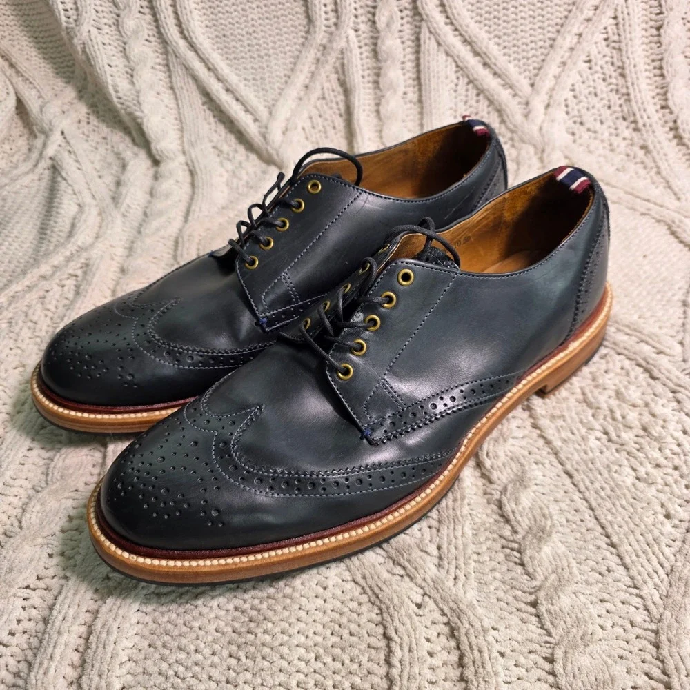 J.Crew Oar Stripe Shortwing Wingtip Derby Shoes Navy Blue Mens 10.5D WORN ONCE